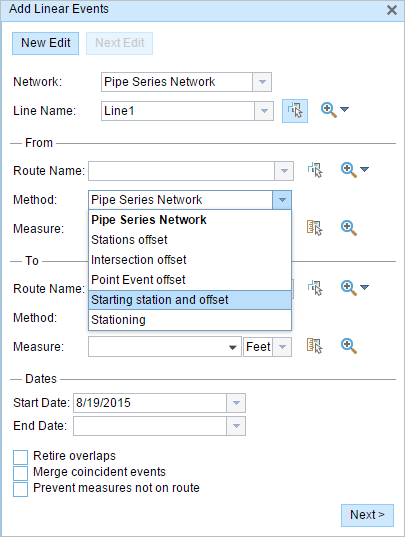 Choosing the starting station and offset method